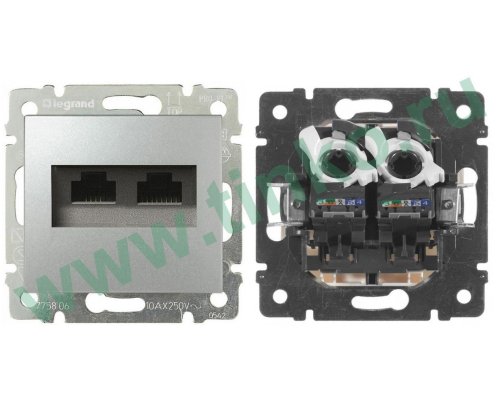 Valena розетка компьютерная 2xRJ45, Cat.5Е UTP, скрытой установки, алюминий (770231)