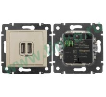 Valena розетка зарядная на 2 USB-разъема, скрытой установки, слоновая кость (774170)