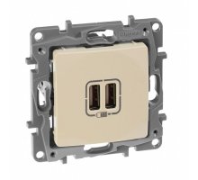 ETIKA зарядное устройство с 2-мя USB А+A 3000мА 5В, скрытой установки, слоновая кость (672394)