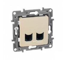 ETIKA розетка компьютерная 2-местная RJ45, 6E UTP, скрытой установки, слоновая кость (672354)