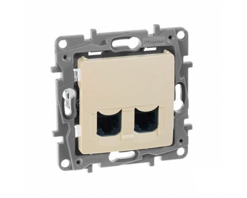 ETIKA розетка компьютерная 2-местная RJ45, 6E UTP, скрытой установки, слоновая кость (672354)