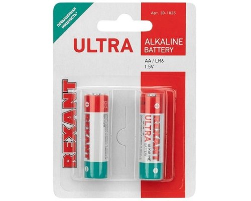 Ультра алкалиновая батарейка AA/LR6 1,5 V 2 шт. блистер REXANT (30-1025)