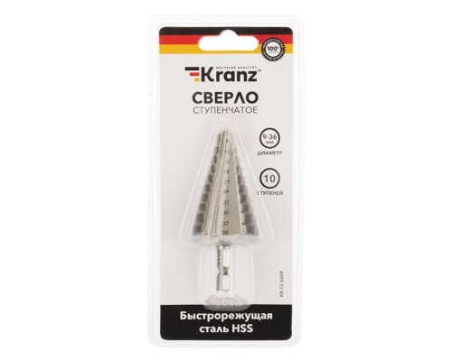 Сверло по металлу ступенчатое 9,0-36,0 мм 110 mm 62 HRC Kranz (KR-12-6604)
