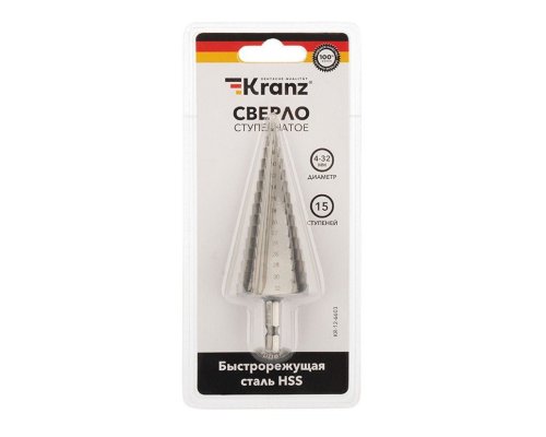 Сверло по металлу ступенчатое 4,0-32,0 мм 102 mm 62 HRC Kranz (KR-12-6603)