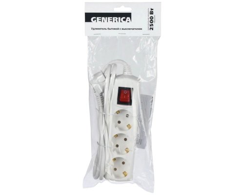 Удлинитель У03В 3 места с заземлением 1,5м 3х1мм2 10А/250В GENERICA (WYP10-10-03-D15-ZK-G)