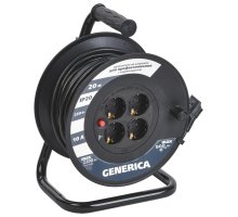 Удлинитель на катушке УК20 с термозащитой 4 места 2P+PE 20м 3х1,0мм2 GENERICA (WKP10-10-04-20-G)