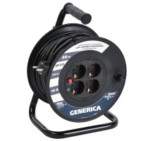 Удлинитель на катушке УК30 с термозащитой 4 места 2P+PE 30м 3х1,0мм2 GENERICA (WKP10-10-04-30-G)