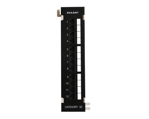 Коммутационная панель, настенная, 12 портов RJ-45, категория 5е, UTP неэкранированная, черная Rexant (04-0020)
