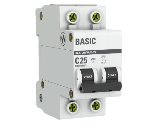Автоматический выключатель 2P 25А (C) 4,5кА ВА 47-29 Basic (mcb4729-2-25C)