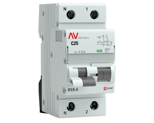 DVA-6 1P+N 25А (C) 30мА (AC) 6кА  AVERES (rcbo6-1pn-25C-30-ac-av)