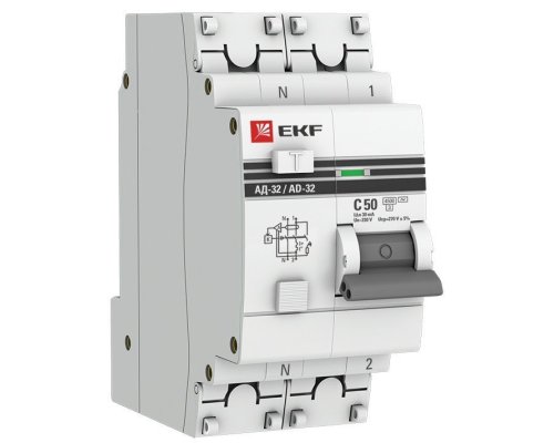 АД-32 1P+N 50А (С) 30мА тип AC эл. 4,5кА  PROxima (DA32-50-30-pro)