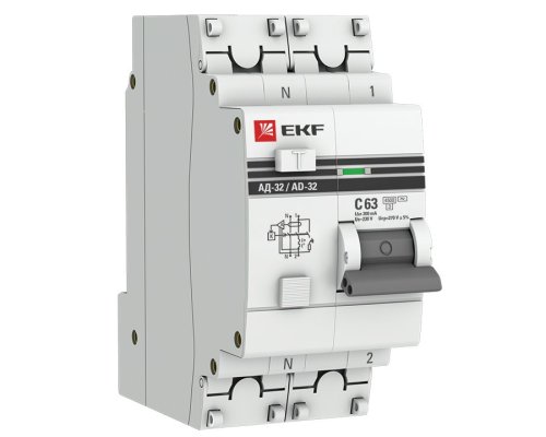 АД-32 1P+N 63А (С) 30мА тип AC эл. 4,5кА  PROxima (DA32-63-30-pro)