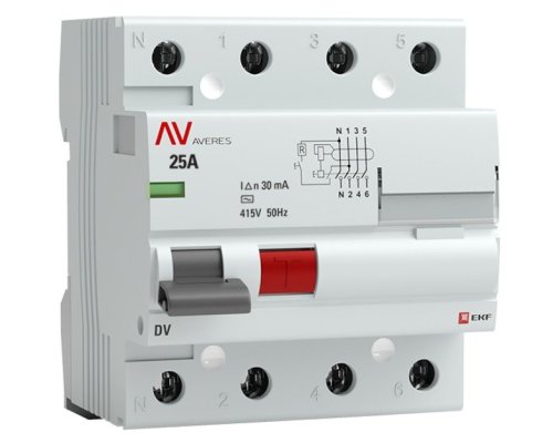 DV 4P 25А/ 30мА (AC)  AVERES (rccb-4-25-30-ac-av)