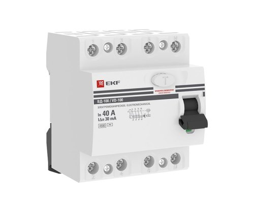 УЗО ВД-100 4P 40А 30мА тип AC эл-мех  PROxima (elcb-4-40-30-em-pro)