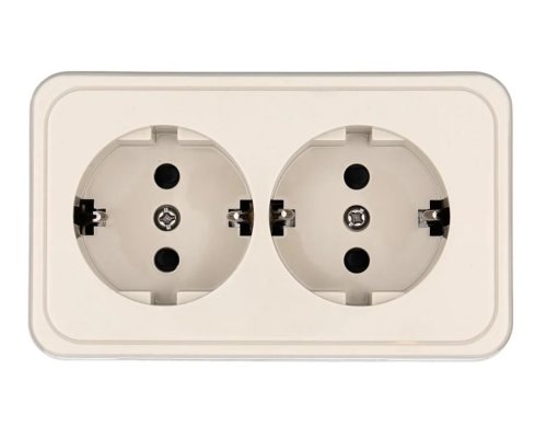 Розетка двойная открытой установки с з/к, бежевый, LK Standard (813501)