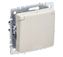 Розетка 1-местная BRITE РСбш10-3-БрКр с заземлением с защитными шторками и крышкой скрытой установки 16А IP20 бежевый (BR-R16-16-K10)