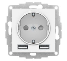 AtlasDesign розетка 1-местная с 2 USB A+A, скрытой установки, механизм, белый (ATN000130)