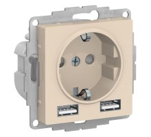 AtlasDesign розетка 1-местная с 2 USB A+A, скрытой установки, механизм, бежевый (ATN000230)