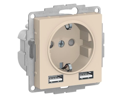 AtlasDesign розетка 1-местная с 2 USB A+A, скрытой установки, механизм, бежевый (ATN000230)