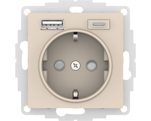 AtlasDesign розетка 1-местная с 2 USB A+C, скрытой установки, механизм, бежевый (ATN000232)