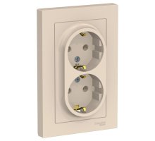 AtlasDesign розетка 2-местная, в сборе, с заземлением, скрытой установки, бежевый (ATN000224)