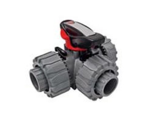 Ecoplast Кран шаровой трехходовой ПВХ D25 (уплотнение TPV, остальное EPDM) с муфтовым окончанием (49448)