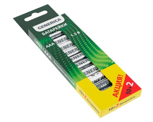 Батарейка Alkaline LR03/AAA GENERICA (12 шт) ПРОМО (ABT-LR03-ST-B12-G)