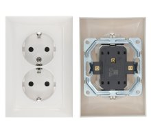 Розетка двойная прямая с з/к, со шторками белый LK60 (863704-1)