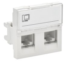 Розетка компьютерная RJ45 PRIMER РКИ-22-00-П- UTP кат.5E 2 модуля 2 входа белая (PR-KK40D-RI-0-2-2C5EU-K01)