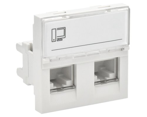 Розетка компьютерная RJ45 PRIMER РКИ-22-00-П- UTP кат.5E 2 модуля 2 входа белая (PR-KK40D-RI-0-2-2C5EU-K01)