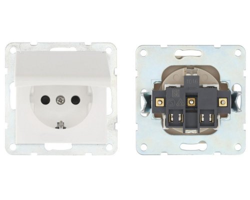 Розетка с з/к, шторками и крышкой, белый LK60 (863404-1)