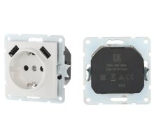 Розетка с з/к + 2xUSB разъема, 2А, белый LK60 (868004-1)