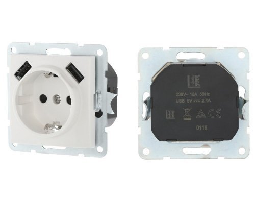 Розетка с з/к + 2xUSB разъема, 2А, белый LK60 (868004-1)