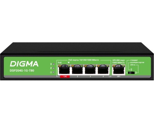 DSP204G-1G-T80 (L2) 5х1Гбит/с 4PoE 4PoE+ 1PoE++ 80W