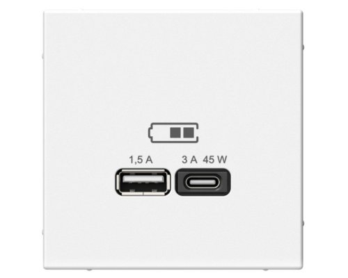 ArtGallery розетка USB тип-A+C 45Вт, скрытой установки, механизм, белый (GAL000129)