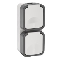 TORS Розетка 2-местная вертикальная TS232 открытой установки 16А IP55 серо-белый (TS-R26-16-55-V-K41)