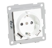 Розетка электрическая 2К+З/2xUSB A, белый (201004)