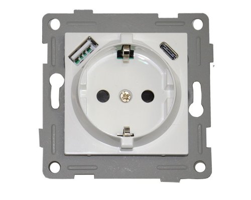 Розетка электрическая 2К+З/2xUSB A/C, белый (201005)