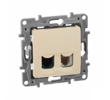 ETIKA розетка 2-местная RJ11+RJ45 кат.5E UTP, скрытой установки, слоновая кость (672352)