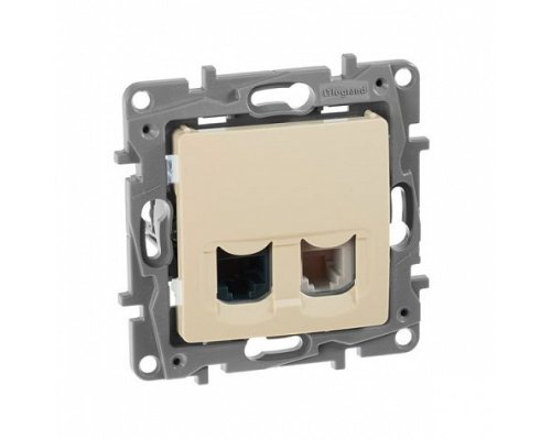 ETIKA розетка 2-местная RJ11+RJ45 кат.5E UTP, скрытой установки, слоновая кость (672352)