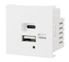 Розетка USB А+С, 4,2А, 5В, 21Вт LK45 белый (857904)