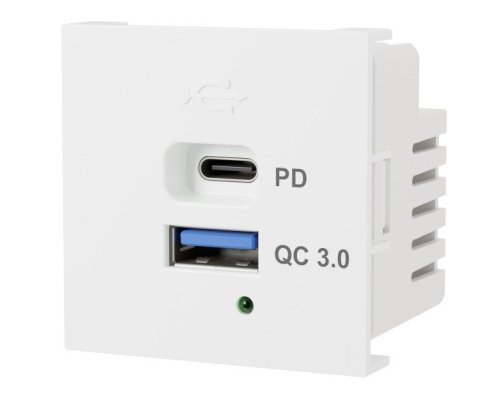 Розетка USB А+С, протоколы QC 3.0, PD, 20Вт LK45 белый (858104)
