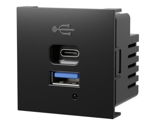 Розетка USB А+С, протоколы QC 3.0, PD, 20Вт LK45 черный (858108)