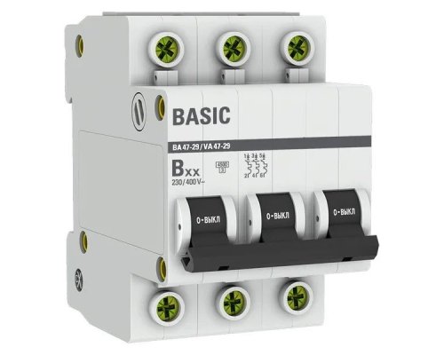 3P 10А (B) 4,5кА ВА 47-29 Basic (mcb4729-3-10-B)