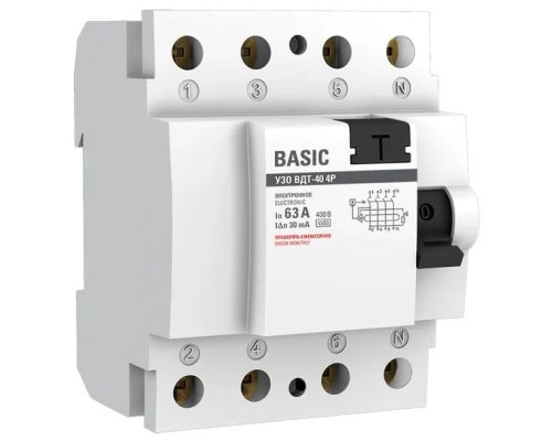 УЗО ВДТ-40 4P 63А/30мА Basic (elcb-4-63-30e-sim)