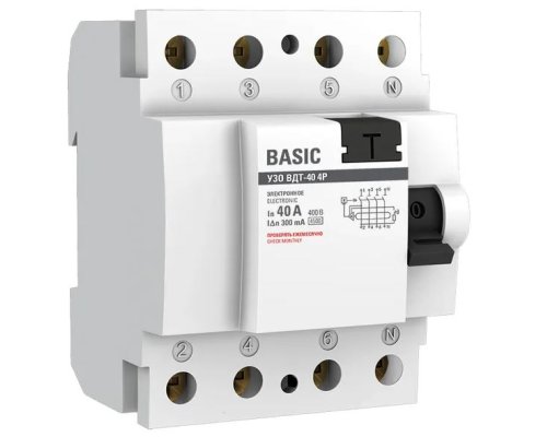УЗО ВДТ-40 4P 40А/300мА Basic (elcb-4-40-300e-sim)