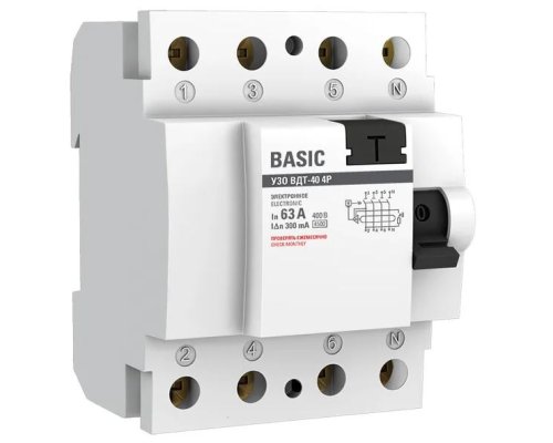 УЗО ВДТ-40 4P 63А/300мА Basic (elcb-4-63-300e-sim)