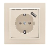 Минск Розетка 1-местная СП с/з 16А бежевая с защ. штор. с USB (ERR16-028-200-USB)