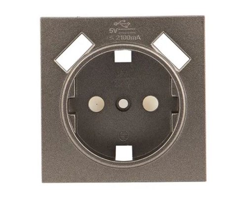 Валенсия Лицевая панель роз. 1-мест. с/з 16А графит с защ. штор. с 2 USB 2,1А (ESR16-L-028-60-2USB)
