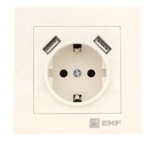 Валенсия Розетка 1-местная с/з 16А кремовая с защ. штор. с 2 USB 2,1А (EWR16-028-20-2USB)